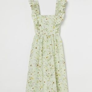 H&M Light Green Poplin Floral Dress - Medium